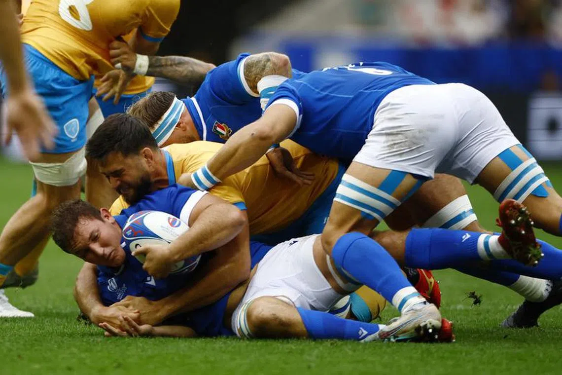Rugby Union - Rugby World Cup 2023 - Pool A - Italy v Uruguay - Allianz Riviera, Nice, France - September 20, 2023 Italy's Michele Lamaro in action REUTERS/Sarah Meyssonnier
