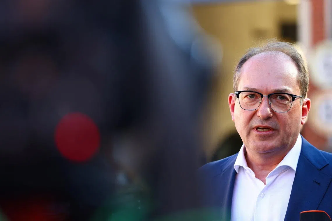 German Interior Minister Alexander Dobrindt gives a statement to the press, as he visits a special unit of the law enforcement agency BKA, in Berlin, July 1, 2025. REUTERS/Nadja Wohlleben