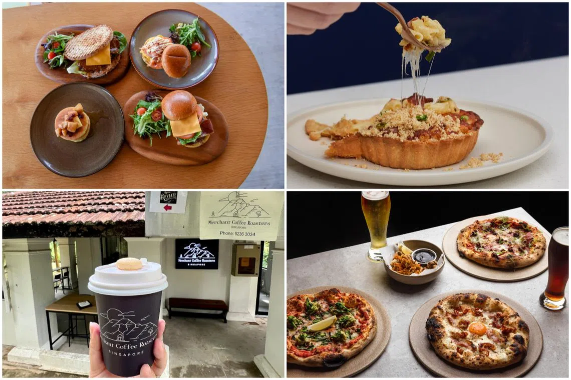 (Clockwise from top left) Food offerings from The Ride Side Skate Cafe, Mac N' Cheese Pie from Elijah Pies, pizzas and light bites from Elixir Coffee and Wine and coffee from Merchant Coffee Roasters.