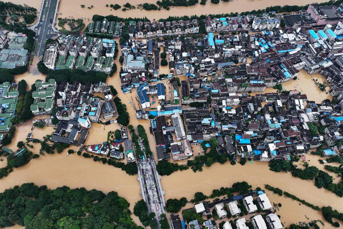 Flooded areas after storms in Guilin, in southwestern China's Guangxi province, on June 20, 2024. 