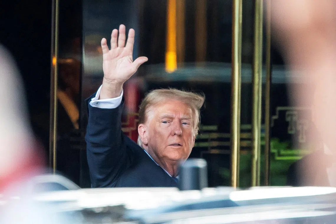 Former U.S. President Donald Trump exits Trump Tower to attend his criminal trial over charges that he falsified business records to conceal money paid to silence porn star Stormy Daniels in 2016, at Manhattan criminal court, in New York City, U.S., May 30, 2024. REUTERS/Eduardo Munoz