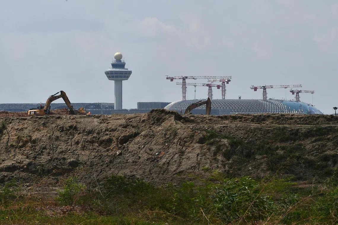 Terminal 1 and 2 and the future Jewel in the background. Foreground is the construction site of Terminal 5 on November 22, 2017. 