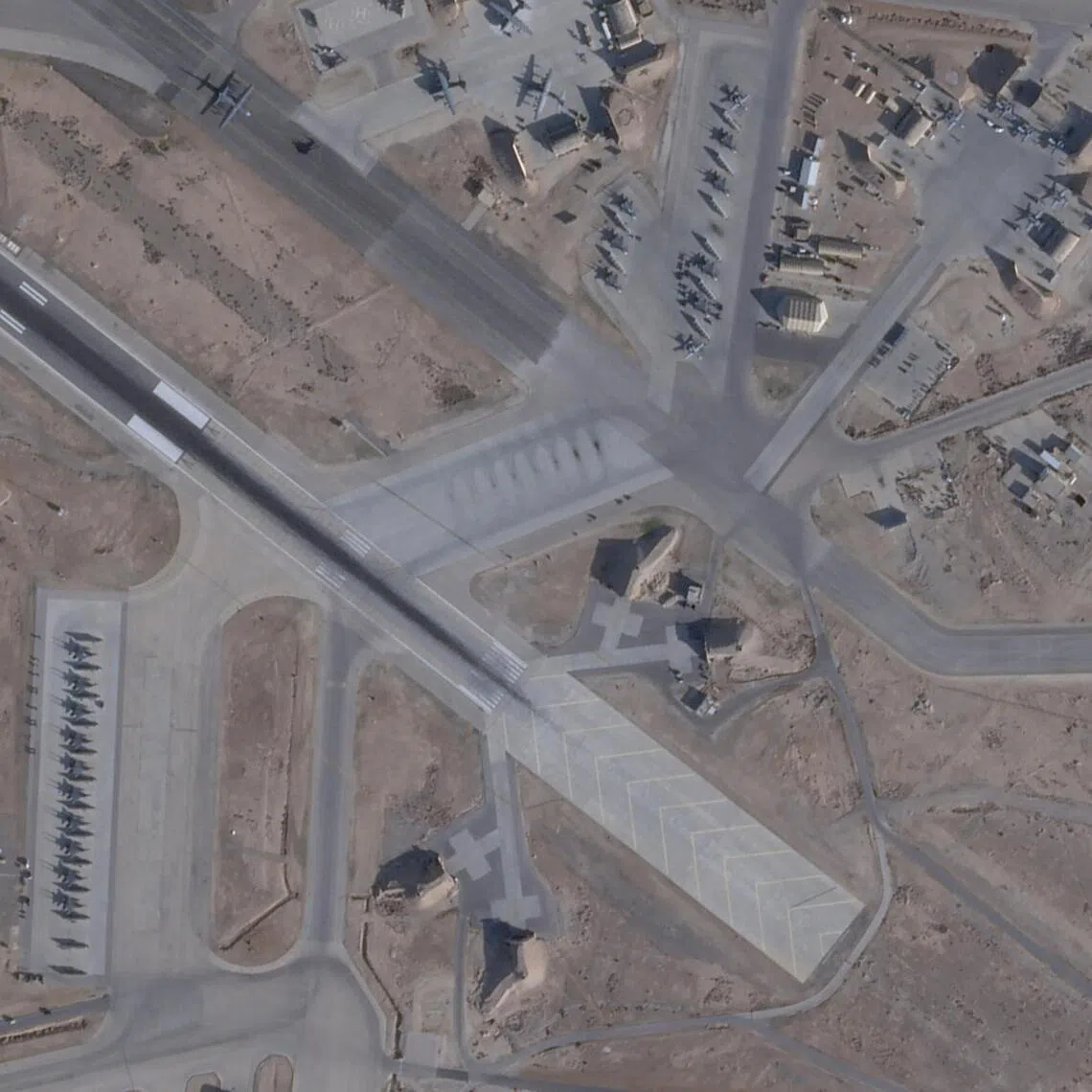 A satellite image shows the Muwaffaq Salti Air Base in Al Azraq, Jordan. Iran struck the military base on July 17, killing two US service members.