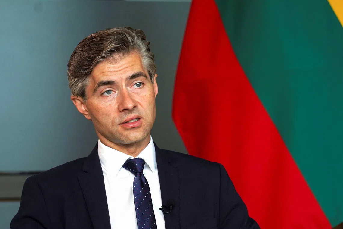 FILE PHOTO: Lithuanian Foreign Minister Kestutis Budrys speaks during an exclusive interview in Vilnius, Lithuania, September 10, 2025. REUTERS/Janis Laizans/File Photo