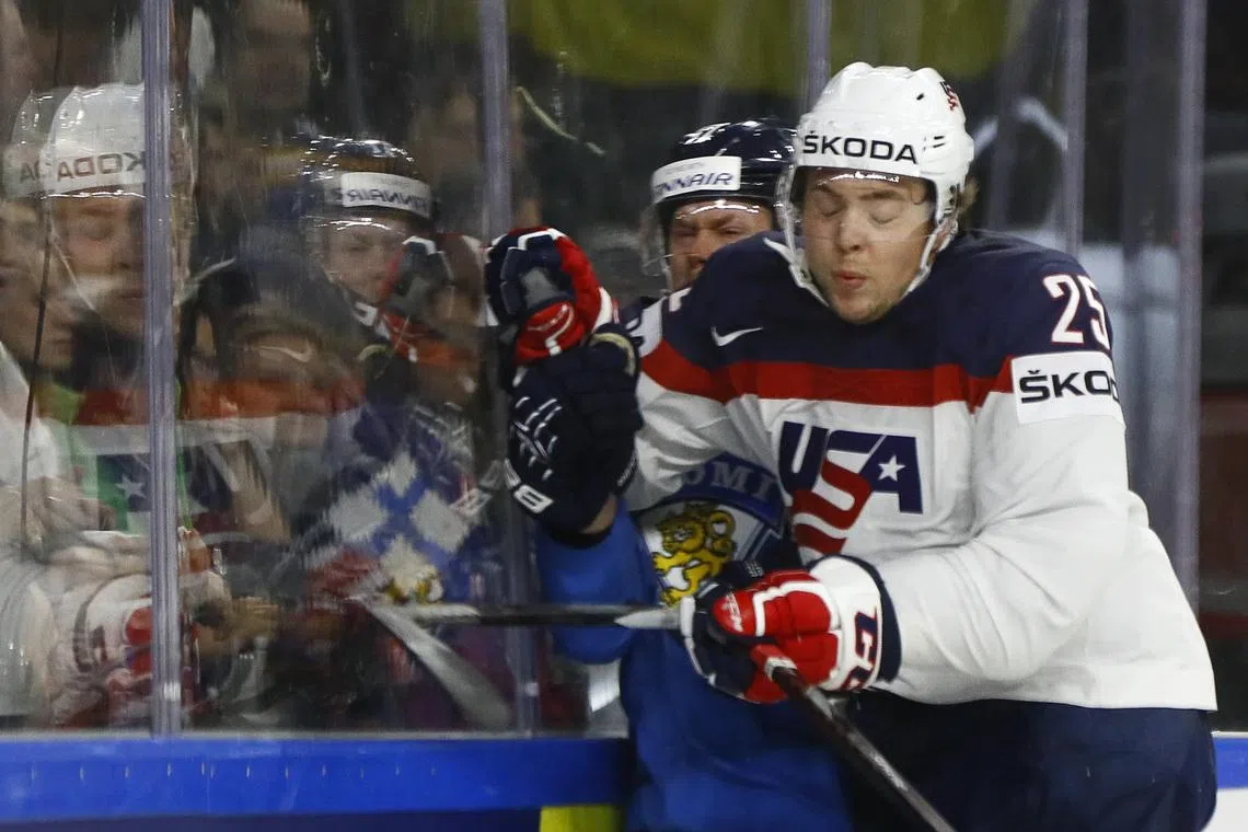 Ice Hockey - 2017 IIHF World Championship - Quarterfinal - USA v Finland - Cologne, Germany - 18/5/17 - Charlie McAvoy of the U.S. in action. REUTERS/Wolfgang Rattay