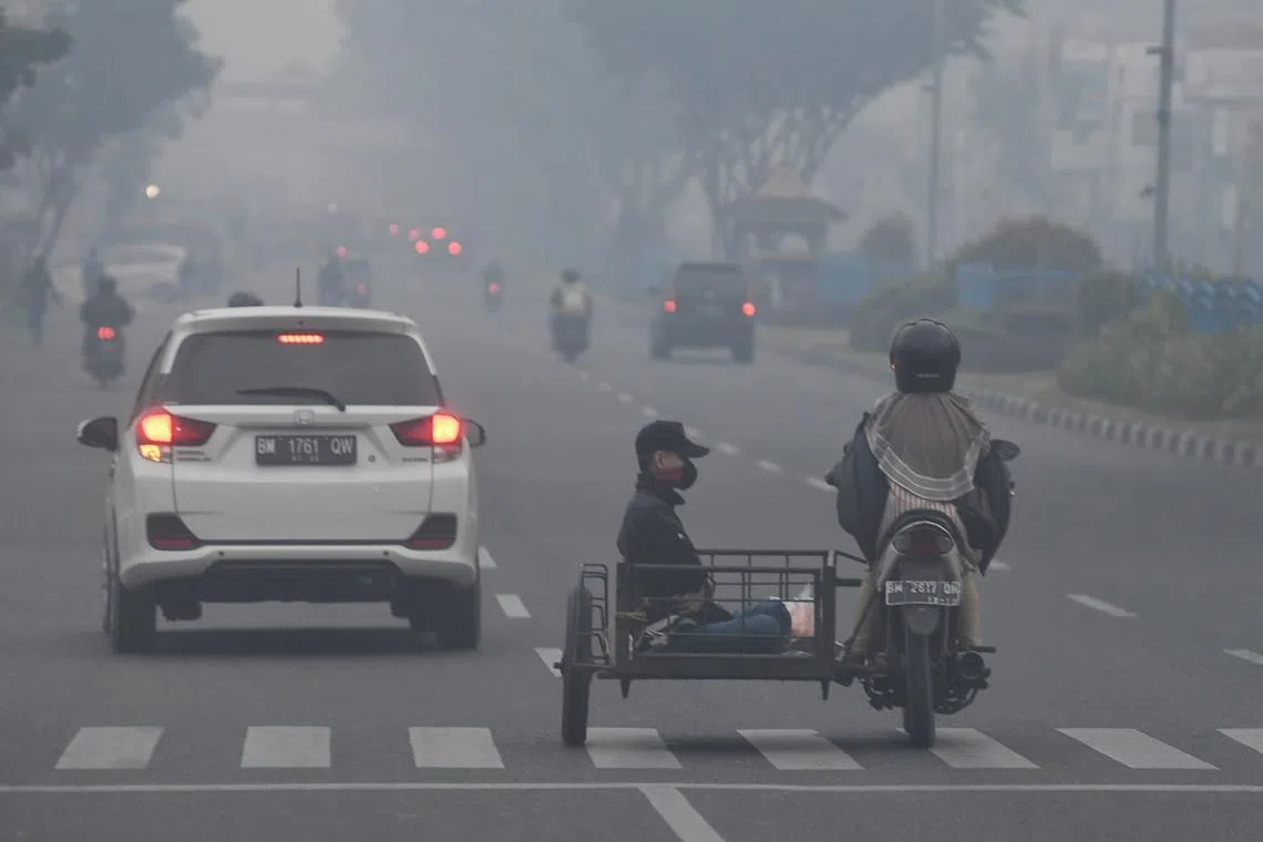 Haze in Pekanbaru, Indonesia, in 2019. Southeast Asia has been spared from haze in the last three years as wetter-than-normal dry seasons curb fires.