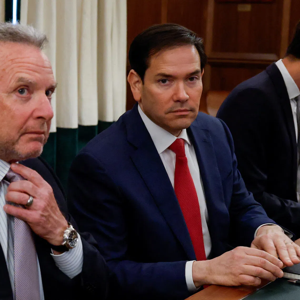 US Secretary of State Marco Rubio, US Special Envoy Steve Witkoff, and US President Donald Trump's son-in-law Jared Kushner meeting with a Ukrainian delegation in Hallandale Beach, Florida.