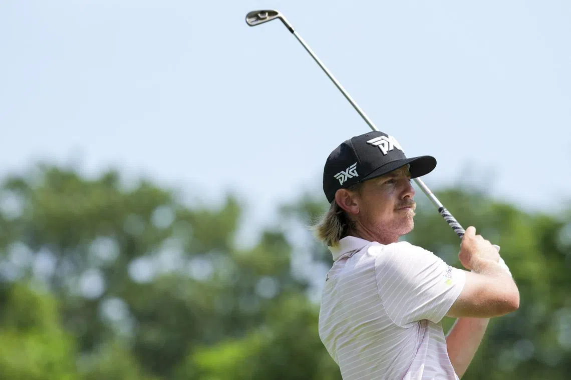 Jake Knapp playing his shot from the ninth tee, during the second round of the Rocket Classic on June 27.