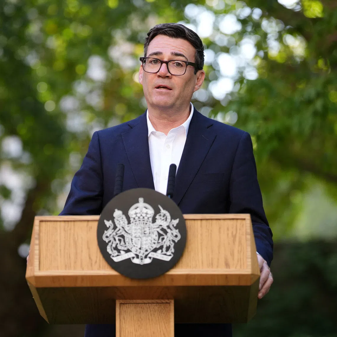 British Prime Minister Andy Burnham gives a speech during a reception at no 10 Downing Street, to recognise the contribution of organisations and volunteers who supported communities across Britain this summer, including through the recent heatwaves, wildfires and other emergencies, in London, Britain, September 21, 2026.    Jonathan Brady/Pool via REUTERS