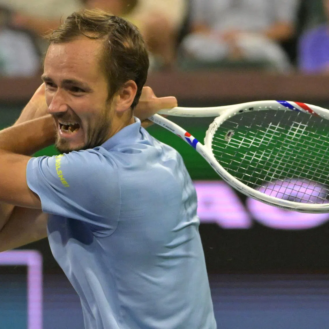 Mar 12, 2026; Indian Wells, CA, USA;  Daniil Medvedev (RUS) during his quarterfinal match as he defeated Jack Draper (GBR) in the BNP Paribas Open at the Indian Wells Tennis Garden. Mandatory Credit: Jayne Kamin-Oncea-Imagn Images