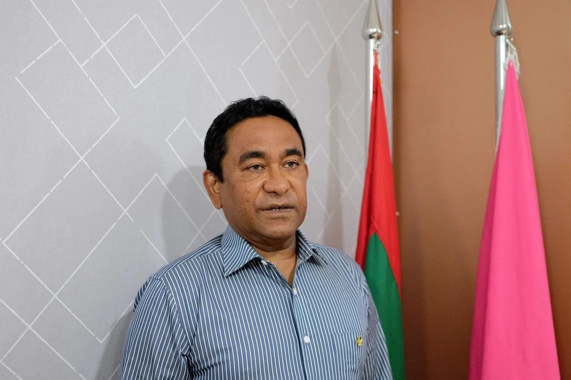 Abdulla Yameen, chief of the Progressive Party of Maldives, poses for a photo at his party office in Male, Maldives, March 21, 2022. Picture taken March 21, 2022. REUTERS/Alasdair Pal/File Photo