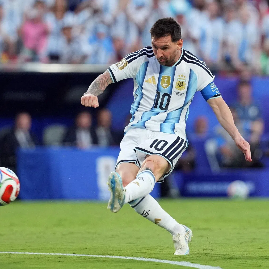 Soccer Football - FIFA World Cup 2026 - Group J - Argentina v Algeria - Kansas City Stadium, Kansas City, Missouri, U.S. - June 16, 2026 Argentina's Lionel Messi scores their first goal IMAGN IMAGES via Reuters/Denny Medley