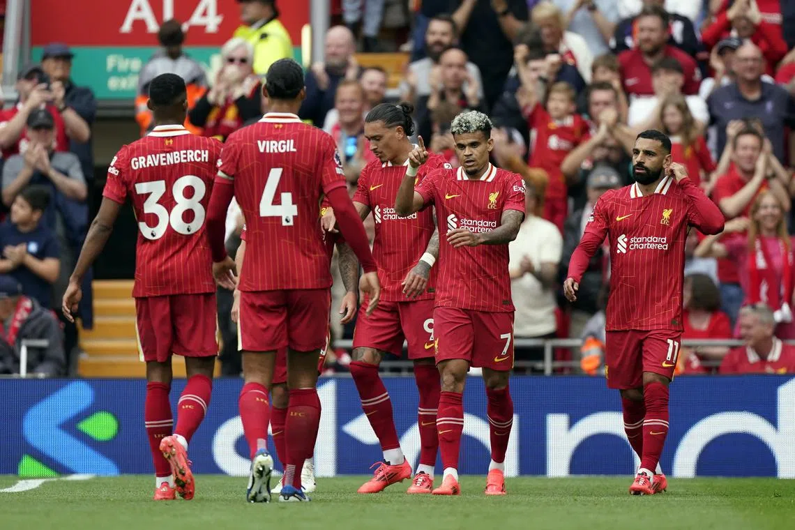 Luis Diaz of Liverpool celebrates after scoring against Bournemouth.