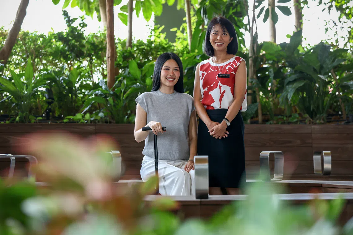 Hasyima (left) with clinical assistant professor and radiation oncology consultant Sharon Poh at the National Cancer Centre Singapore on July 21.