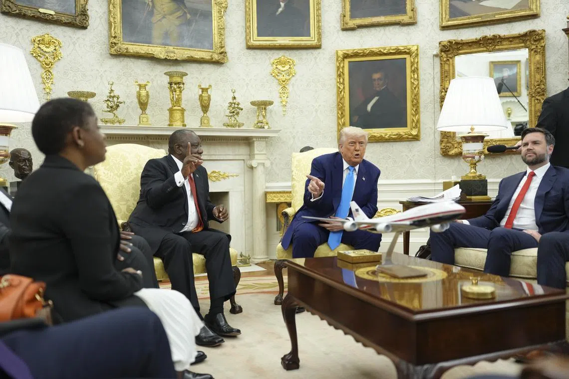 President Cyril Ramaphosa of South Africa and President Donald Trump meet in the Oval Office in the White House.