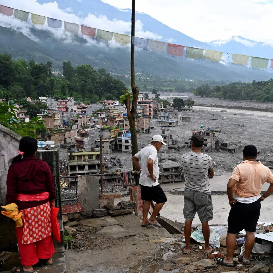 Damaged houses in Nepal’s Nuwakot district after flash floods.