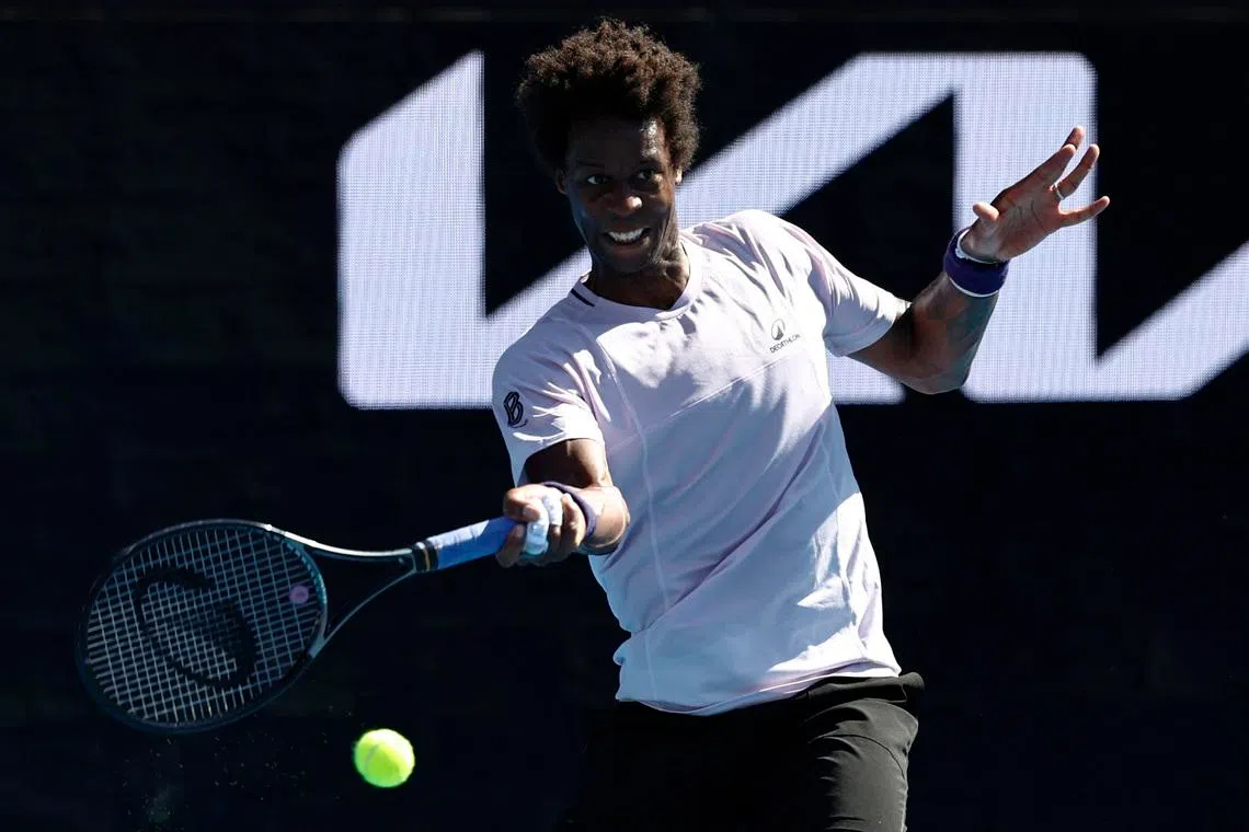Tennis - Australian Open - Melbourne Park, Melbourne, Australia - January 20, 2026 France's Gael Monfils in action during his first round match against Australia's Dane Sweeny REUTERS/Tingshu Wang