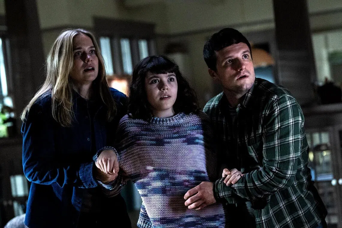 (From left) Elizabeth Lail, Piper Rubio and Josh Hutcherson in Five Nights At Freddy's 2.