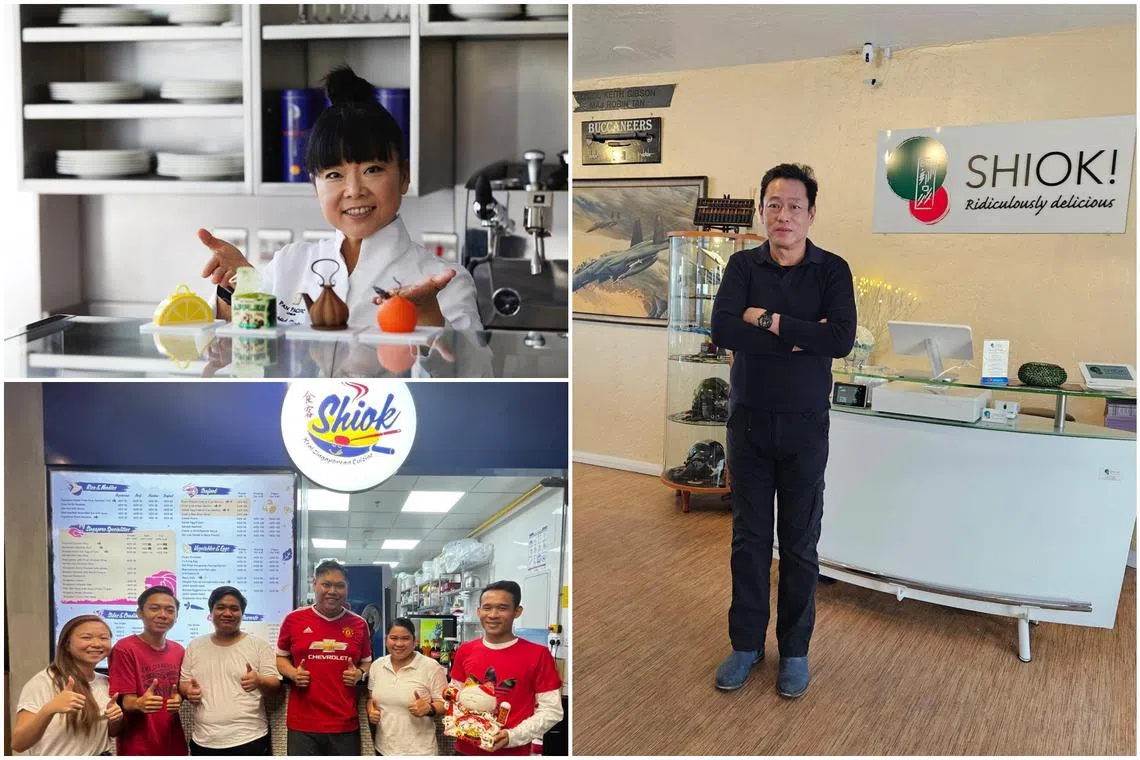 (Clockwise from left) Celebrity chef Cherish Finden at Pan Pacific London, Mr Robin Tan at his restaurant in Idaho, Mr Ivan Lee with his staff at an outlet in Dubai.