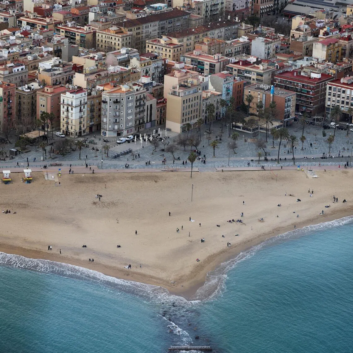A view shows the Barceloneta beach, in Barcelona, Spain, on Jan 29.