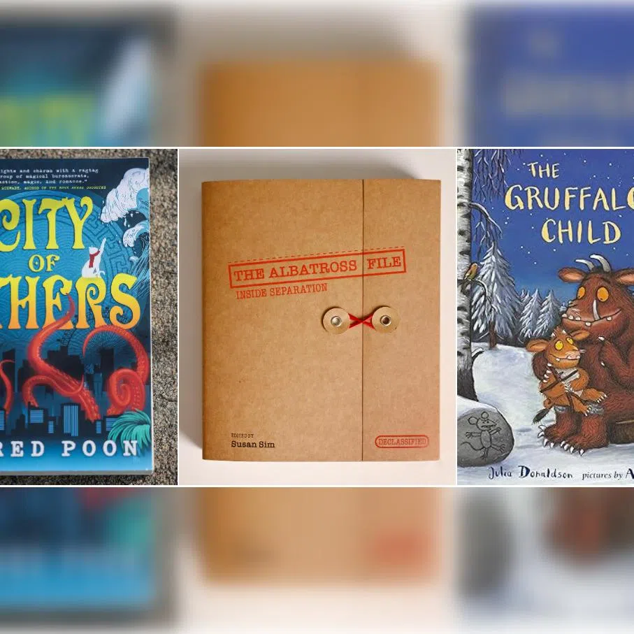 (From left) City Of Others by Jared Poon, The Albatross File: Inside Separation, edited by Susan Sim and published by ST Press, and The Gruffalo’s Child by Julia Donaldson and Axel Scheffler. 