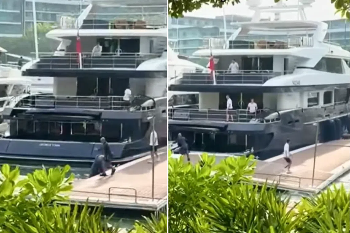In a video of the incident shared on TikTok at about 10.45am on Aug 10, a yacht is seen reversing into its berth, before knocking into the pontoon.