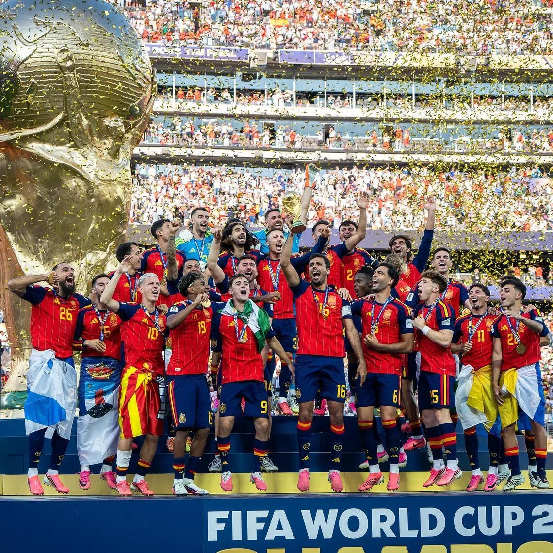 Members of Spain’s national soccer team celebrate their 1-0 victory over Argentina in the World Cup final in East Rutherford, N.J., on July 19, 2026. Host cities, hotels, tourism boards, and more had lofty expectations for the World Cup, but some struck gold, while some fizzled. (Haiyun Jiang/The New York Times)