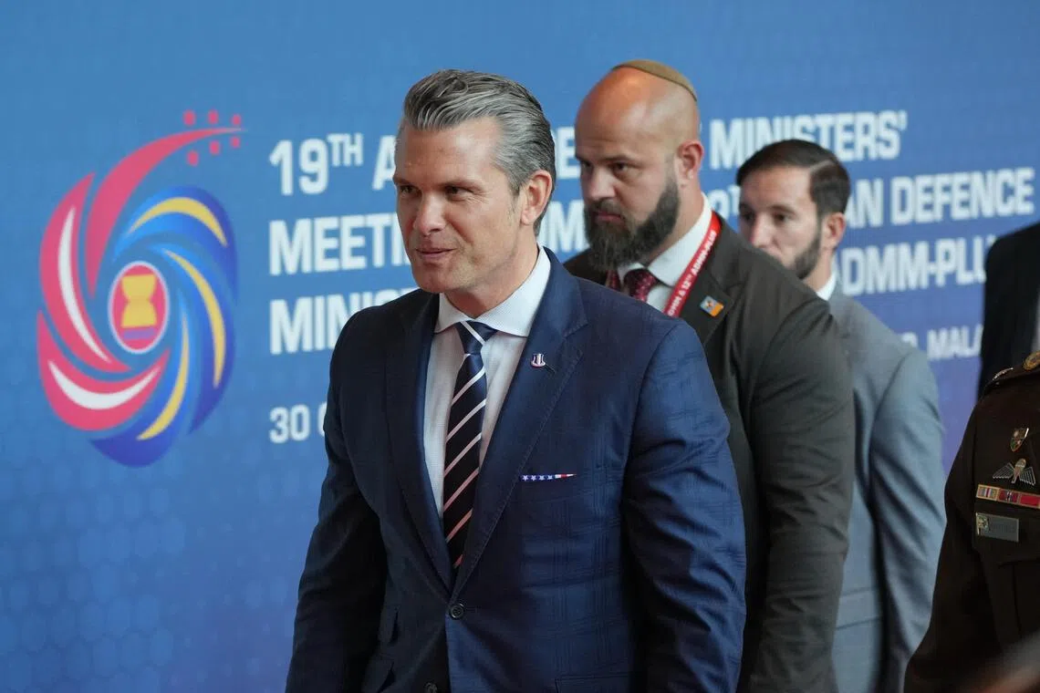 US Secretary of Defence Pete Hegseth at the Asean Defence Ministers' Meeting in Kuala Lumpur on Nov 1, 2025.