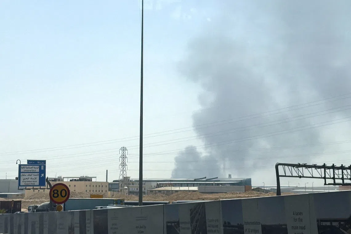 Smoke rises from a fire at the Aramco refinery south of Riyadh, Saudi Arabia, on Oct 3, 2026.