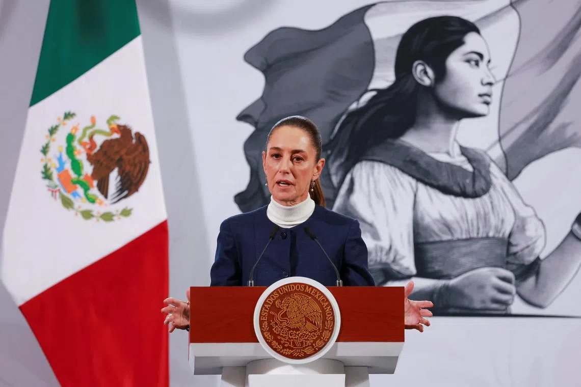Mexico's President Claudia Sheinbaum speaks during a press conference in Mexico City, Mexico February 3, 2025. REUTERS/Raquel Cunha