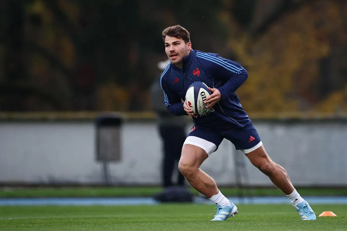 France captain Antoine Dupont takes part in a training session ahead of the clash against New Zealand.
