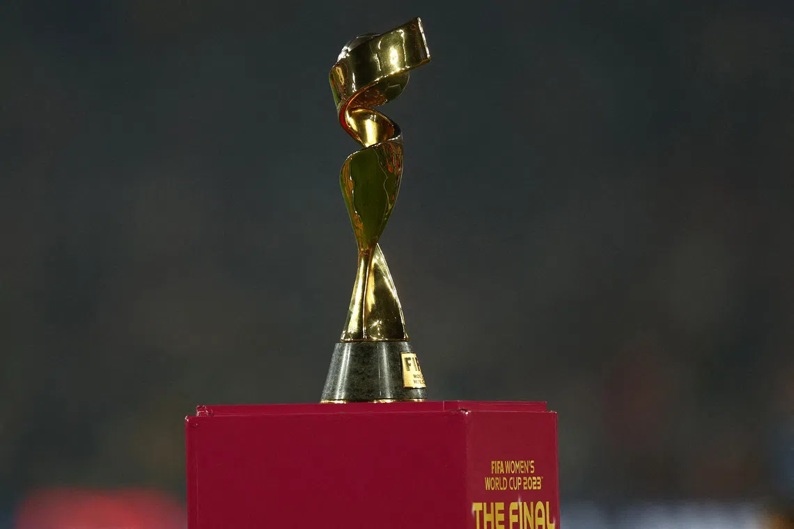 FILE PHOTO: Soccer Football - FIFA Women's World Cup Australia and New Zealand 2023 - Final - Spain v England - Stadium Australia, Sydney, Australia - August 20, 2023 General view of World Cup trophy on display before the match REUTERS/Hannah Mckay/File Photo