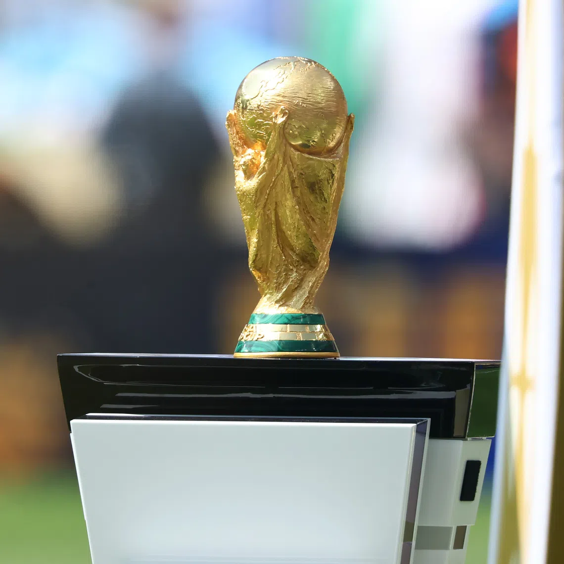 The World Cup Trophy on display inside New York New Jersey Stadium ahead of the 2026 FIFA World Cup final between Spain and Argentina.