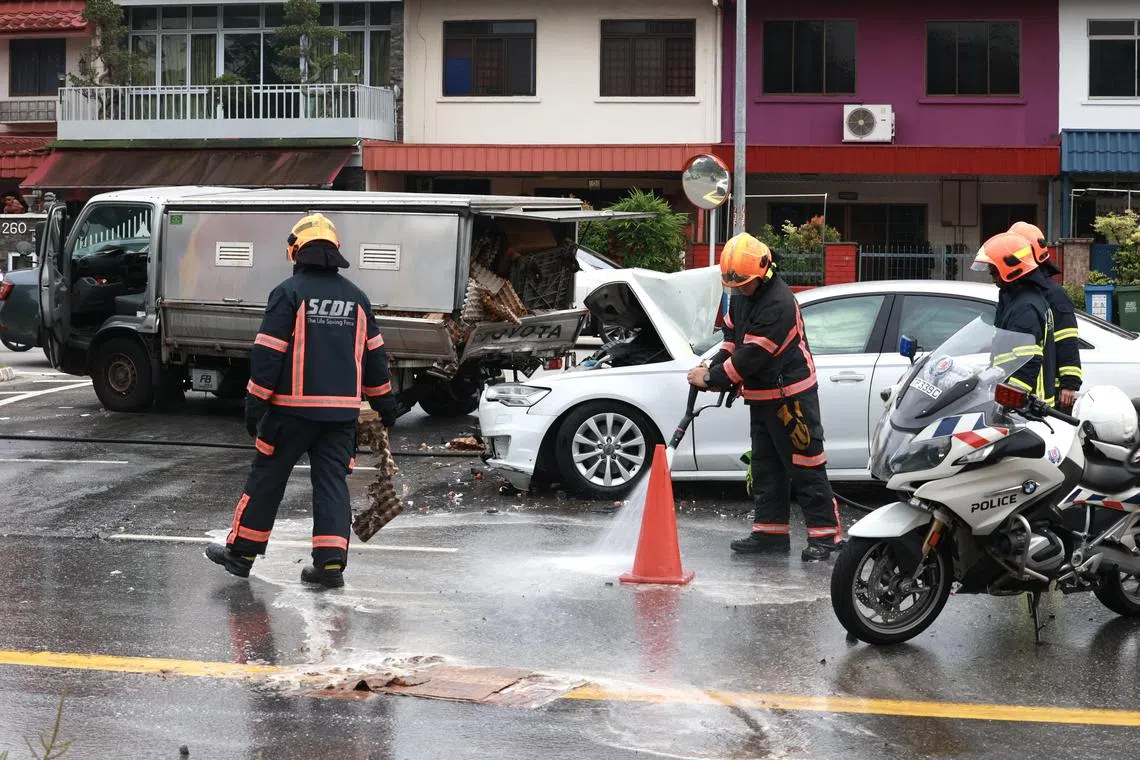 The accident involved a car and two lorries.