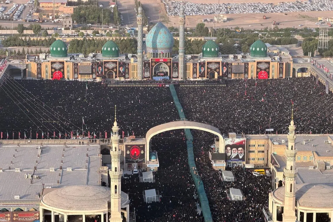 Mourners attending a prayer for Iran’s late supreme leader Ayatollah Ali Khamenei at the Jamkaran Mosque in Qom, Iran, on July 7.