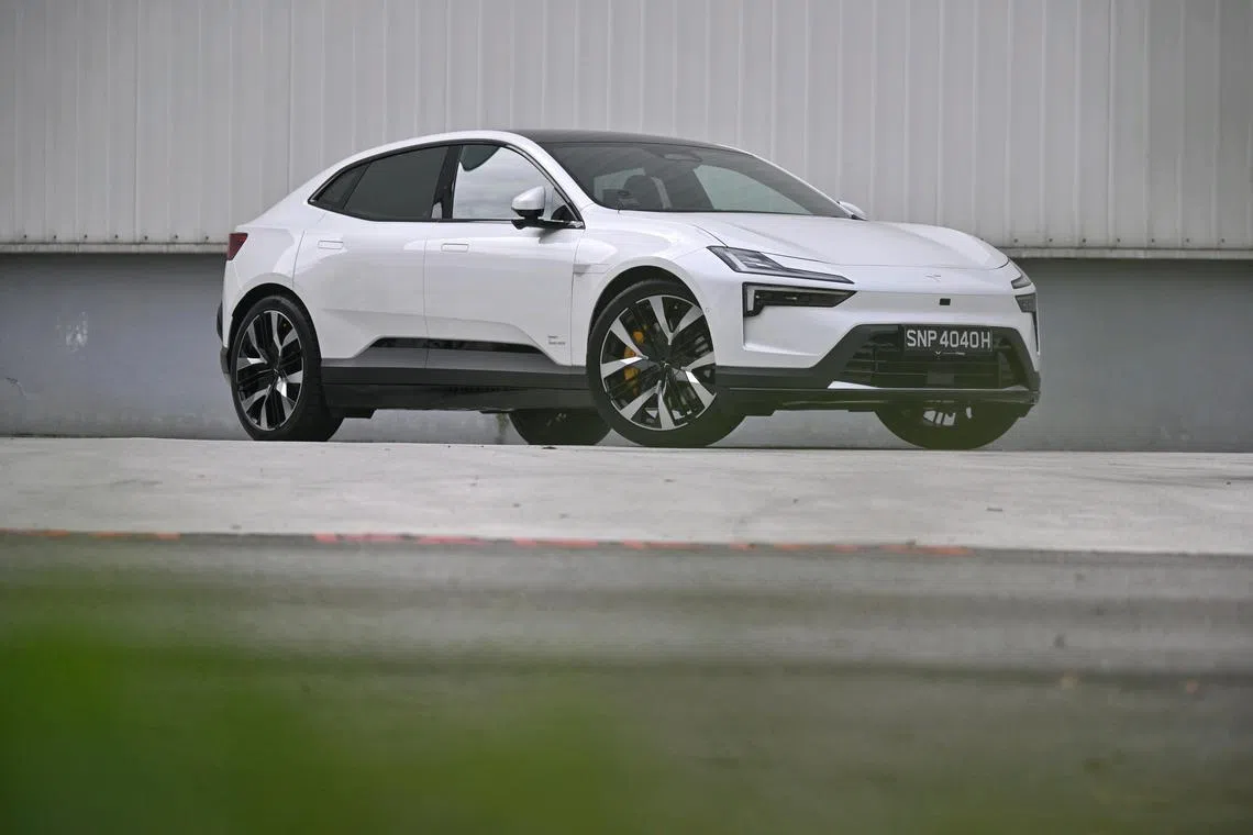 Interior and exterior of the Polestar 4 electric SUV, on Sep 13, 2024.