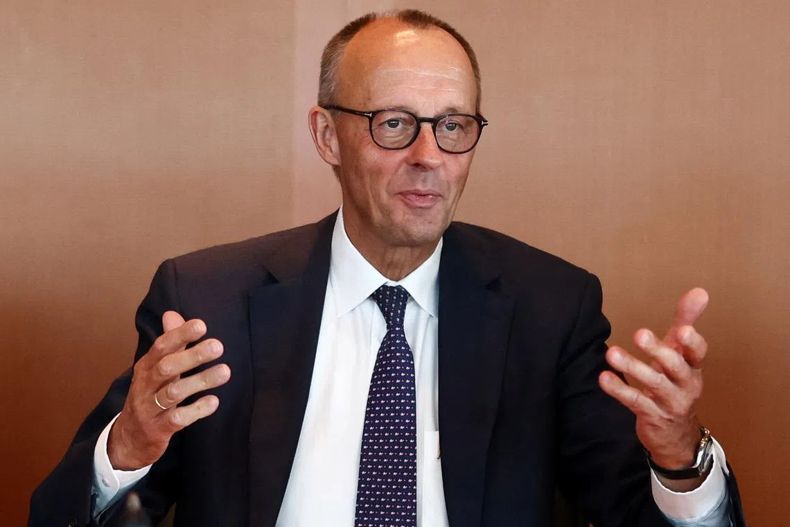 FILE PHOTO: German Chancellor Friedrich Merz attends a cabinet meeting at the Chancellery in Berlin, Germany, August 6, 2025. REUTERS/Liesa Johannssen/File Photo