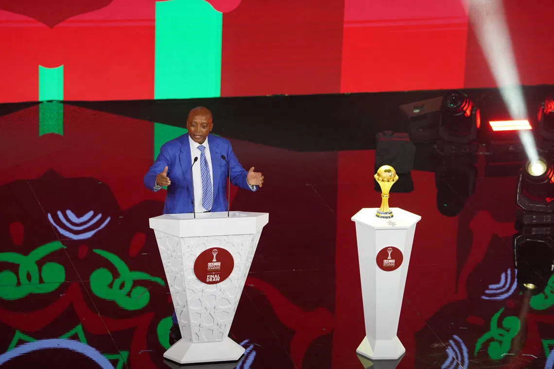 Soccer Football - Africa Cup of Nations finals draw - Theatre National Mohammed V, Rabat, Morocco - January 27, 2025 President of the Confederation of African Football Patrice Motsepe during the draw REUTERS/Abdelhak Balhaki