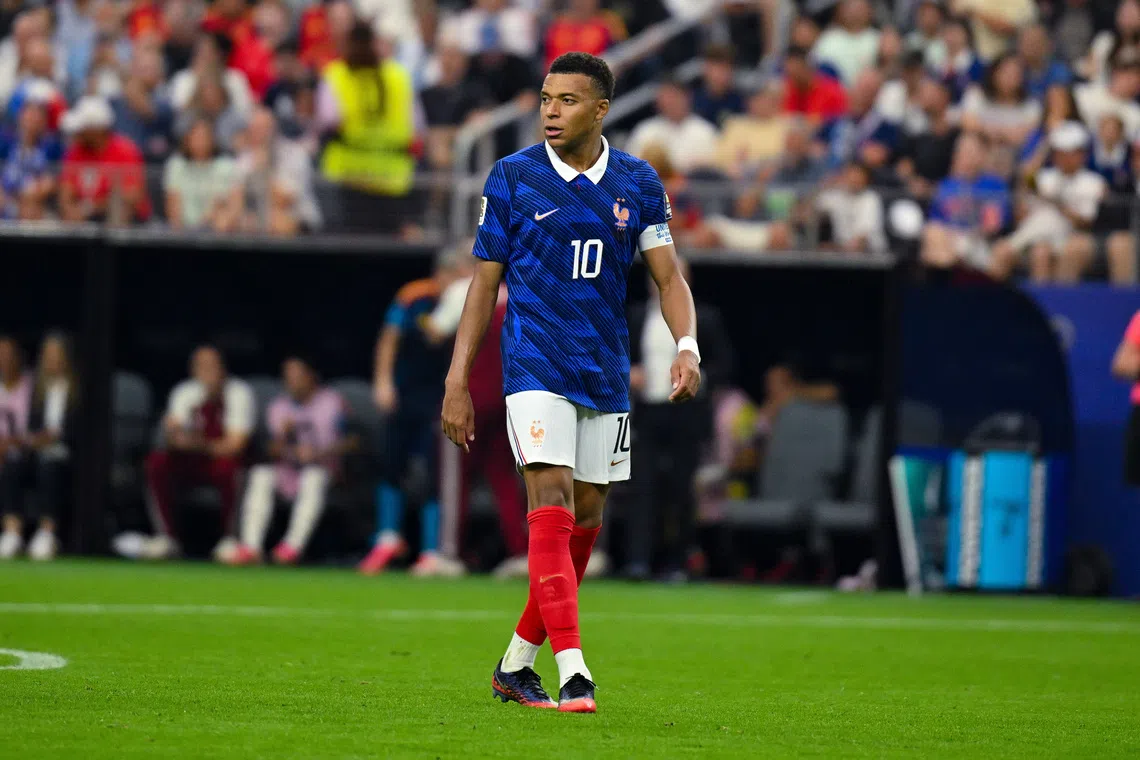 Jul 14, 2026; Arlington, Texas, USA; France forward Kylian Mbappe (10) in action during a semifinal match between France and Spain in the 2026 FIFA World Cup at Dallas Stadium. Mandatory Credit: Jerome Miron-Imagn Images