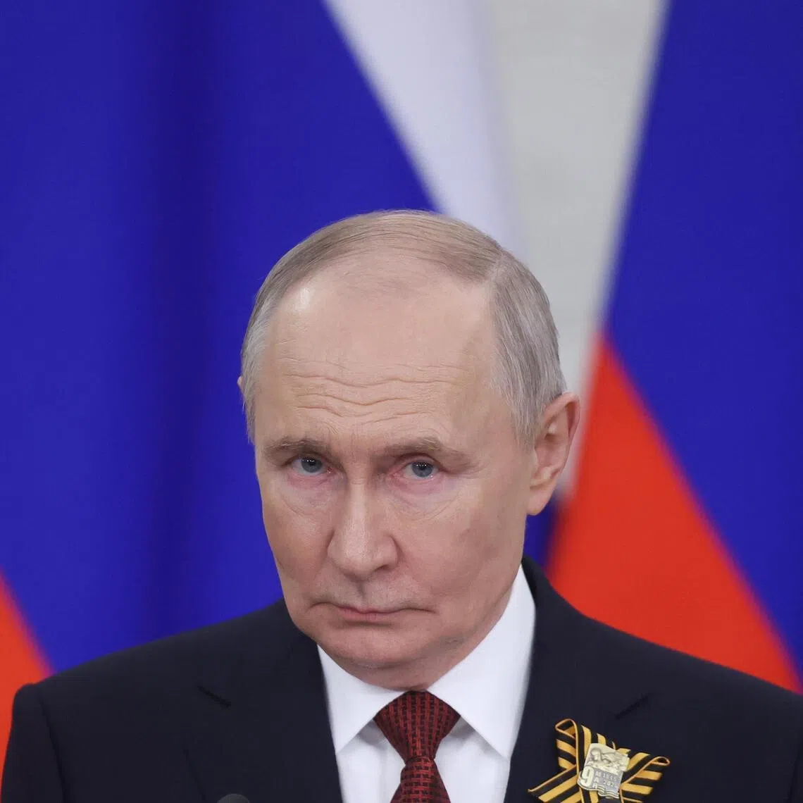 Russian President Vladimir Putin speaking to the media at the Kremlin in Moscow on May 9, after Russia's World War II Victory Day parade.

