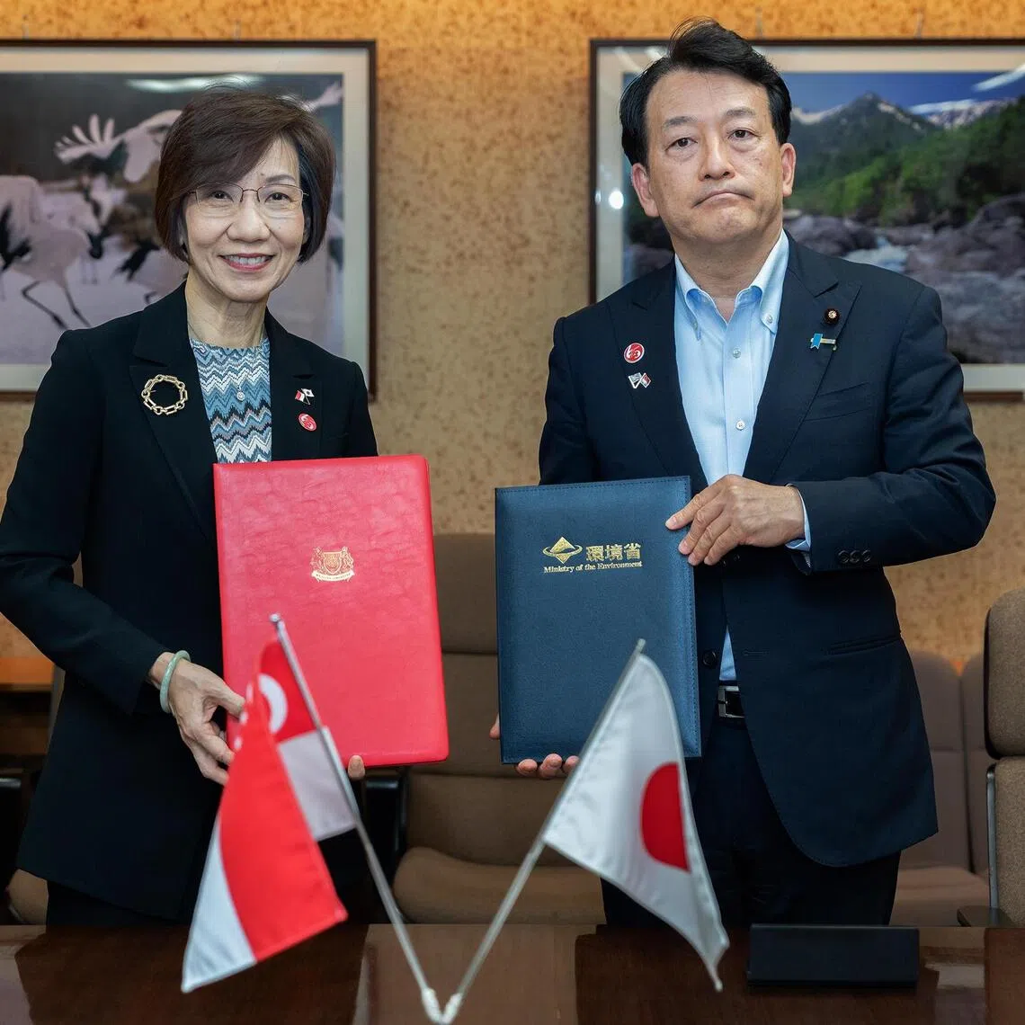 Minister for Sustainability and the Environment Grace Fu (left) and Japan’s Minister of the Environment Hiroyoshi Sasagawa signed the Memorandum of Cooperation on Environment Matters on Sept 24.