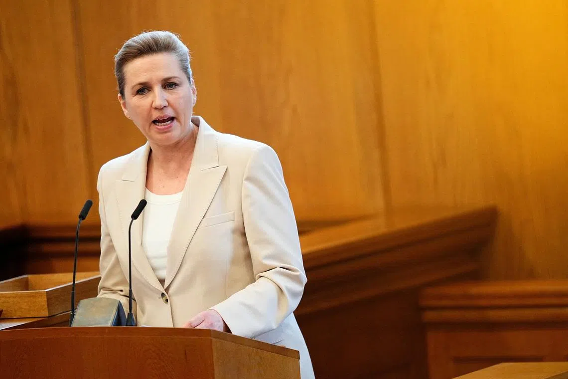 Danish Prime Minister Mette Frederiksen speaks on the day she announced that Denmark will hold a parliamentary election on March 24, in the Parliament Hall at Christiansborg in Copenhagen, Denmark February 26, 2026. Ritzau Scanpix/Thomas Traasdahl via REUTERS