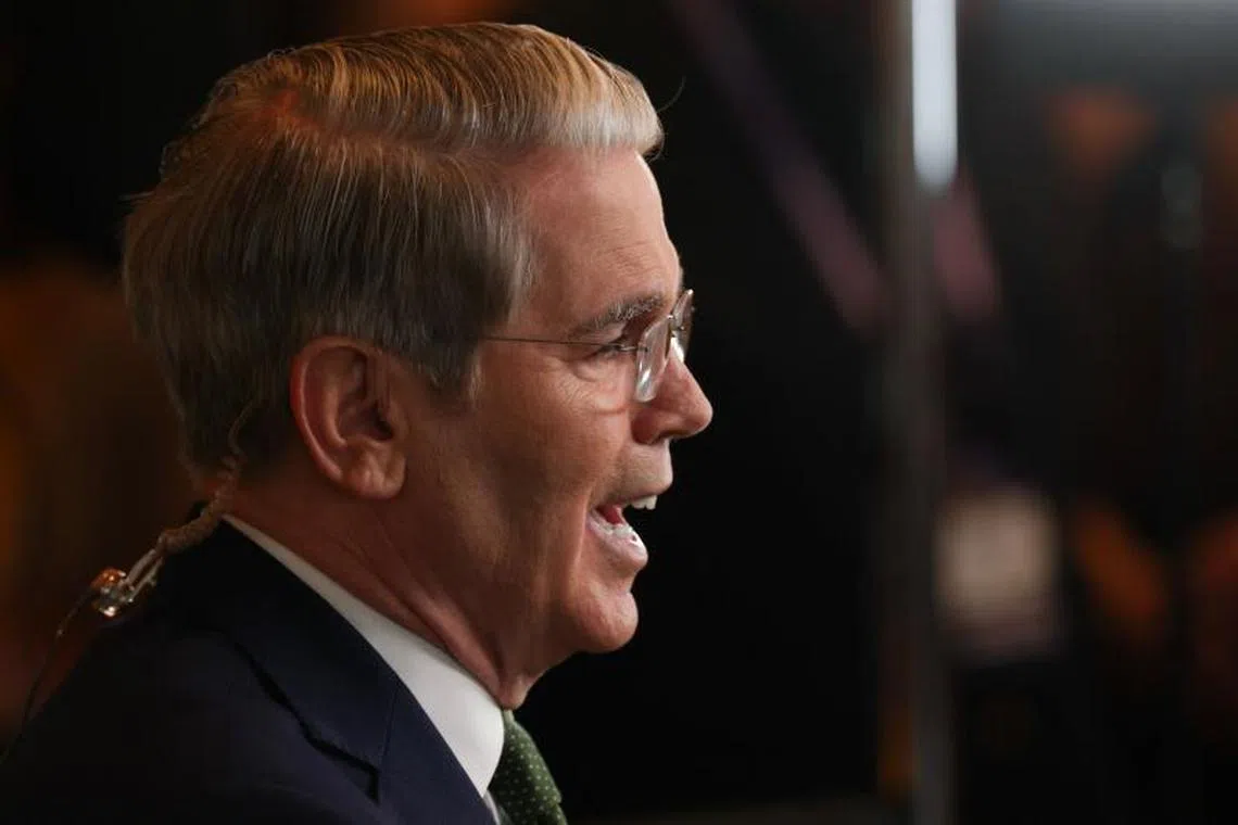 US Secretary of the Treasury Scott Bessent speaks during a television interview at the Milken Institute Global Conference in Beverly Hills, California on May 5, 2025. (Photo by Patrick T. Fallon / AFP)