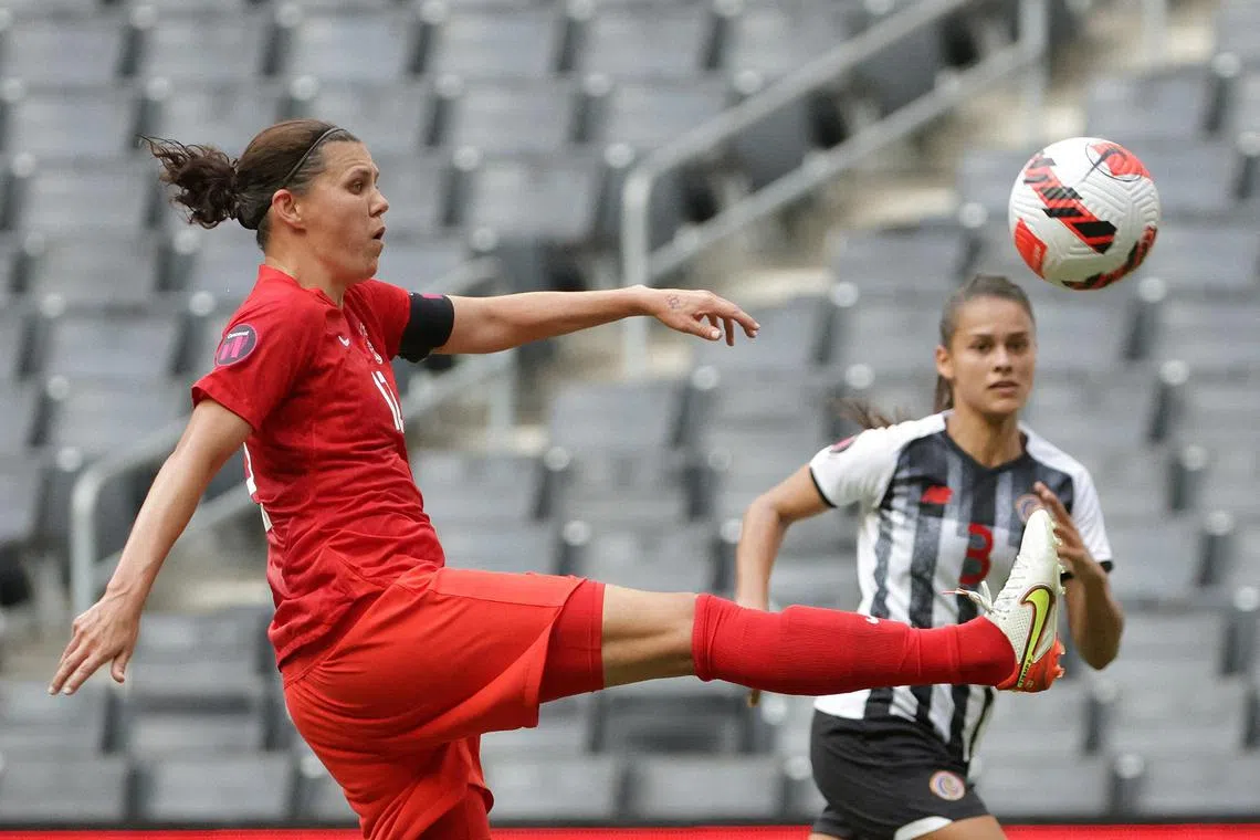 Canada's Christine Sinclair in action against Costa Rica during the 2022 Concacaf Women Championship.