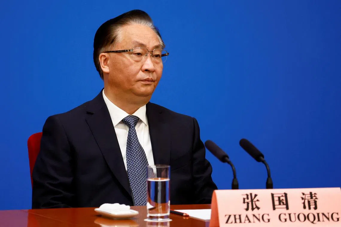 Chinese Vice Premier Zhang Guoqing attends a news conference following the closing session of the National People's Congress (NPC), at the Great Hall of the People, in Beijing, China March 13, 2023. REUTERS/Florence Lo/Pool/ File Photo