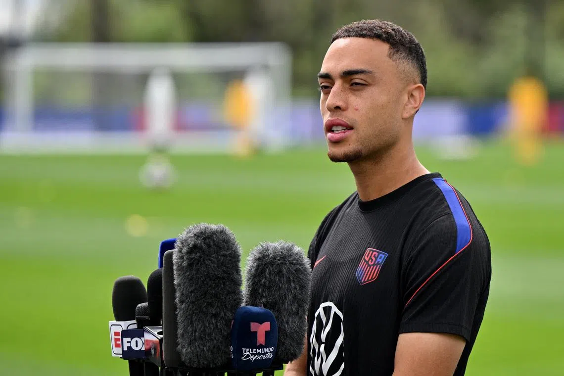 Soccer Football - FIFA World Cup 2026 - United States Training - University of Washington, Seattle, Washington, U.S. - July 4, 2026 Sergino Dest of the U.S. speaks to the media in the mixed zone before training IMAGN IMAGES via Reuters/Steven Bisig
