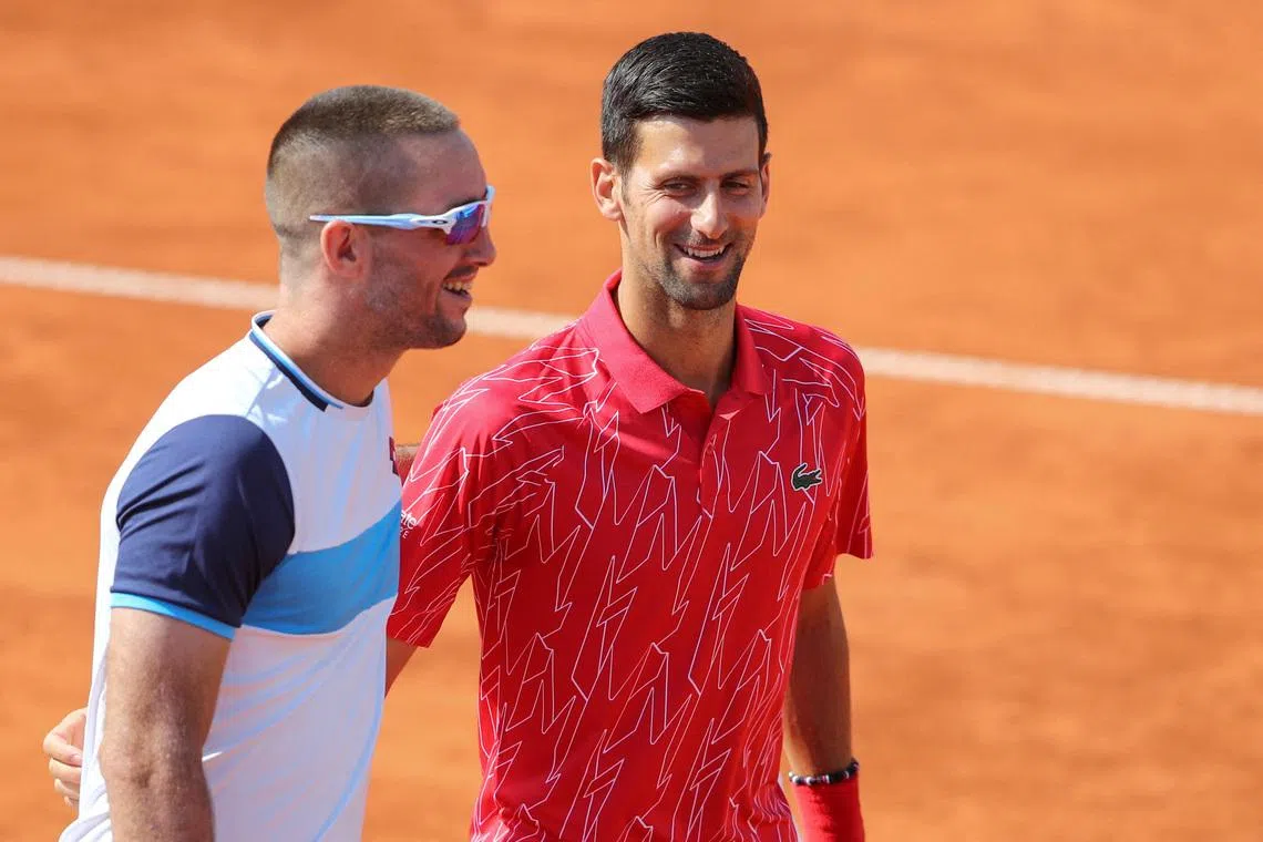 FILE PHOTO: Serbia's Novak Djokovic and Viktor Troicki during Adria Tour at Novak Tennis Centre in Belgrade, Serbia, June 13, 2020. Picture taken June 13, 2020. REUTERS/Marko Djurica/File Photo