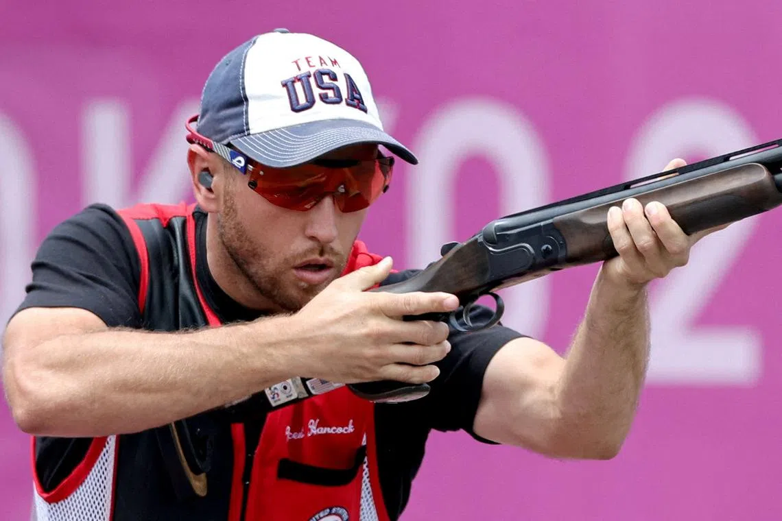 FILE PHOTO: Tokyo 2020 Olympics - Shooting - Men's Skeet - Qualification Day 2 - Asaka Shooting Range, Tokyo, Japan - July 26, 2021. Vincent Hancock of the United States in action REUTERS/Ann Wang//File Photo