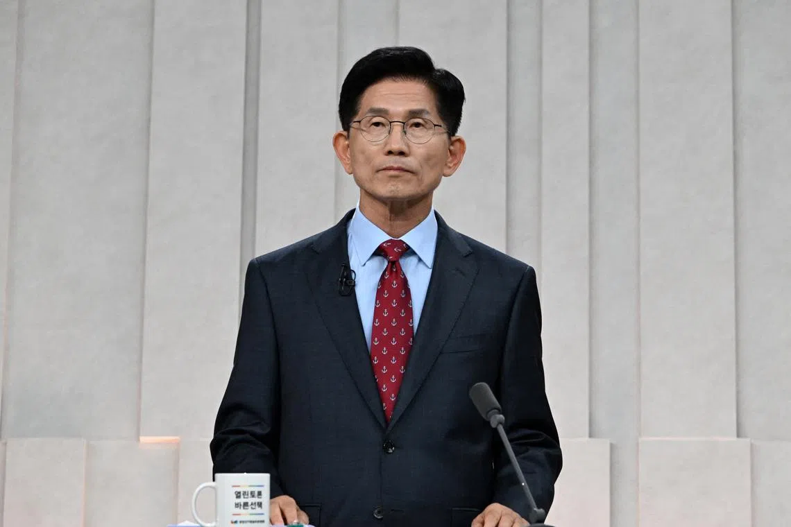 South Korea's presidential candidate, Kim Moon Soo of the People Power Party poses for photograph ahead of a third televised presidential debate for the forthcoming June 3 presidential election at MBC studio on May 27, 2025 in Seoul, South Korea. Kyodo/Kim Min-Hee/Pool via REUTERS/File Photo
