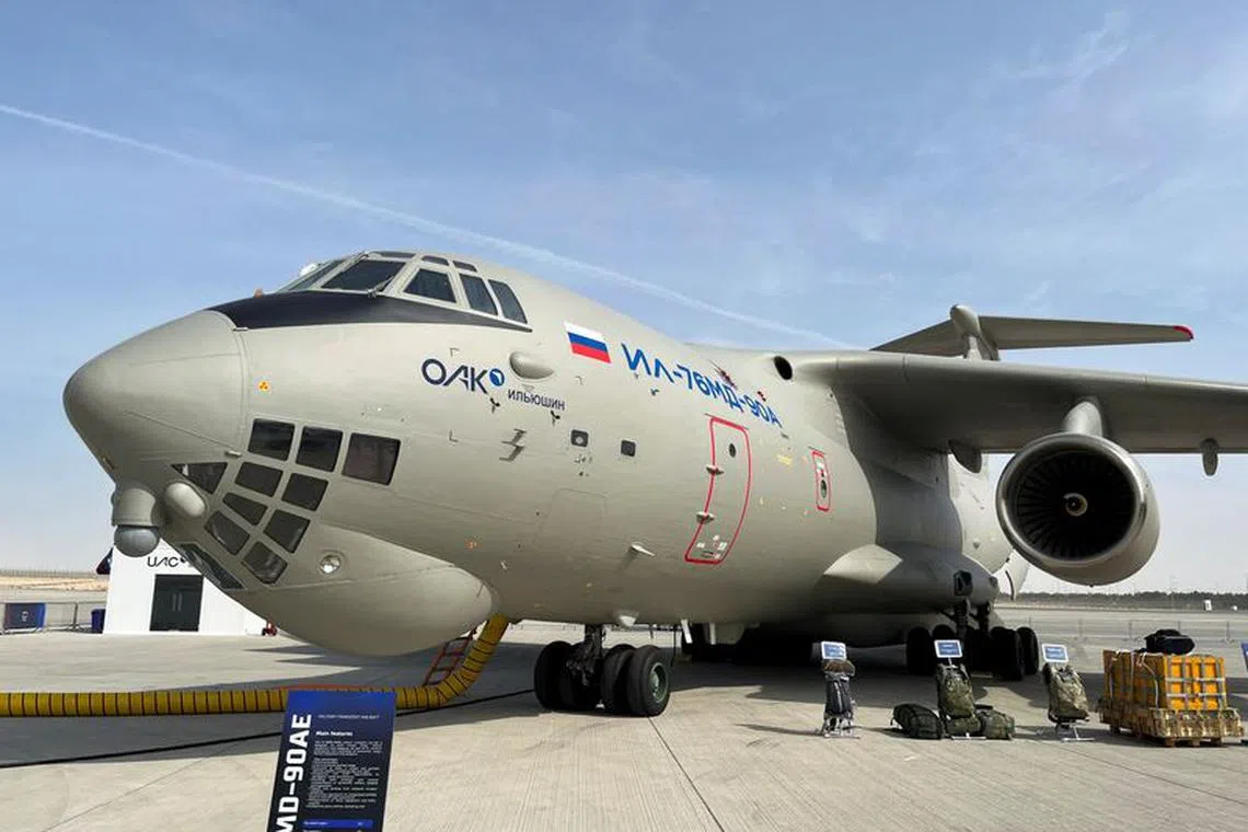 An IL-76MD-90AE military transport aircraft is displayed at the Dubai Airshow, in Dubai, United Arab Emirates November 15, 2023. REUTERS/Alexander Cornwell